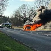COMPLETELY ALIGHT: Firefighters arrived on scene with the car 100 per cent on fire (pic: Essex OSG)