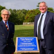 Coggeshall Society Chairman Julian Prideaux and Simon Brice with the blue plaque (Picture: Bryan Shaw)