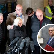 The Dunn family speak outside the Old Bailey and (inset) James Cleverly