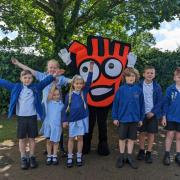 Rivenhall pupils with a WOW mascot