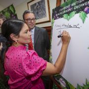 Visit - Priti Patel, MP for Witham, attended the unveiling of the report and met with David Guest, a local blackcurrant grower from the area