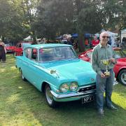 BIG WIN: David Hallett won the best car in show award for his turquoise blue 1961 Ford Consul 315 Classic