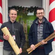 Essex county councillor Ross Playle taking delivery of the trees at Witham Town Hall  from senior forestry and woodland officer Tom Moat