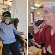 In the spirit - Boars Tye Residential Home residents Mick Mayes in a Guinness hat and  Elaine Langford enjoying a Guinness