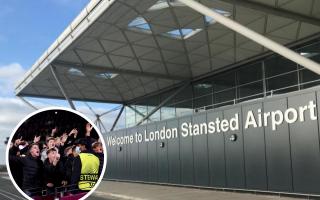 The two West Ham fans (inset of generic West Ham fans - PA) flew out from Stansted on November 4 last year