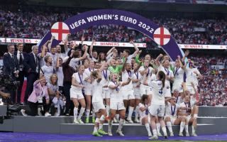 England players completing the trophy lift at the Women's Euro final at Wembley in July (pic: PA)