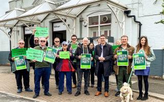 SPECIAL VISIT: Green Party co-leader Adrian Ramsay and supporters outside the Witham railway station
