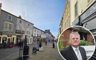 Budgeting - Braintree High Street and an inset of Braintree Council leader  Graham Butland
